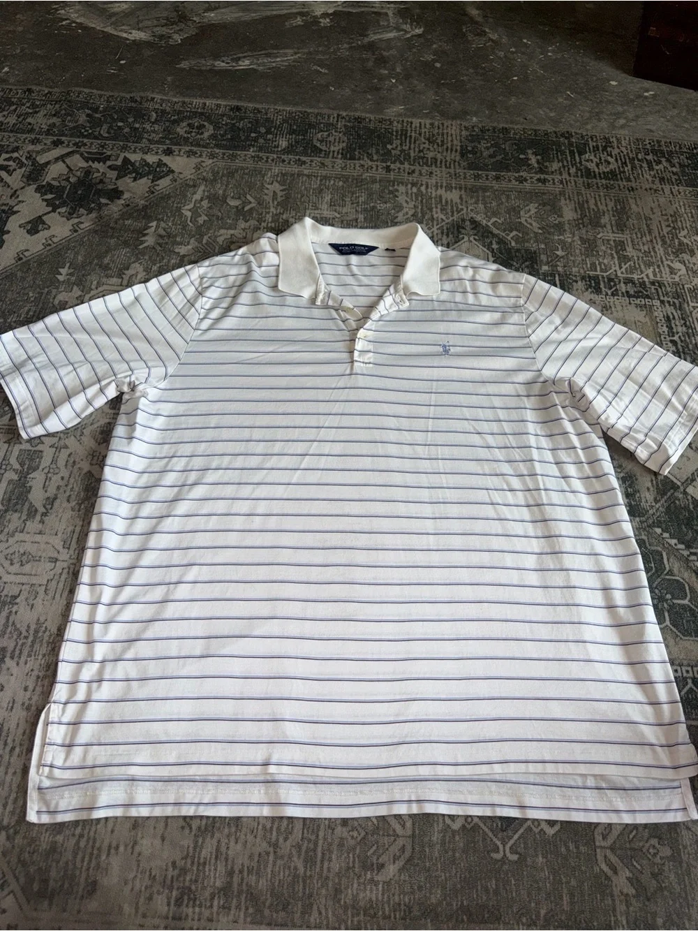 Polo Golf Ralph Lauren men’s White with Thin Blue Stripes size 2X